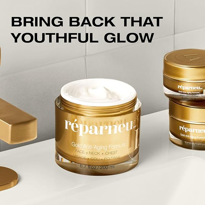 InfiniteAloe réparneu Gold Anti-Aging Formula, Neck Firming, Face Tightening, Anti Wrinkle Face Cream - Organic Aloe Powered with Collagen, Peptides & Retinyl - 1.7oz Jar