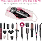 Hair Tool Bag with Matching Small Pouch, Pink Bow Quilted Hair Tools Travel Bag, Cute Large Styling Tool Storage Case Compatible with Shark Flex Dyson Airwrap, Ideal Gift for Women Girls