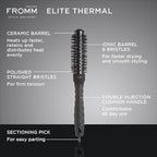 Fromm Elite Thermal Ceramic x Ionic 1" Round Brush for Expert Blowouts and Faster Hair Drying | Roller Hairbrush for Anti-static Styling, Smoothing, Straightening and Shine