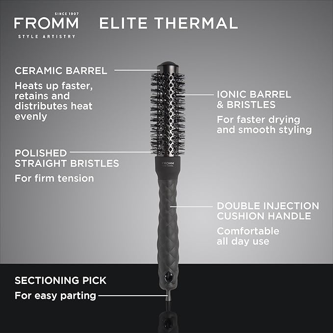 Fromm Elite Thermal Ceramic x Ionic 1" Round Brush for Expert Blowouts and Faster Hair Drying | Roller Hairbrush for Anti-static Styling, Smoothing, Straightening and Shine