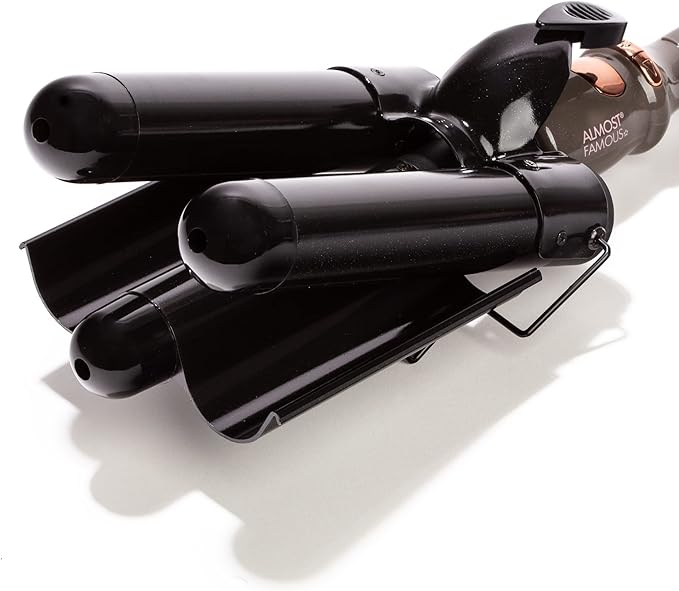 Almost Famous Wave Away Triple Barrel Clip Curling System, 3 Barrel Curling, Crimper with LCD Temp Display, Professional Beauty Tool, Temperature Adjustable (Charcoal Black)
