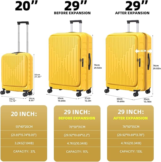 29 Inch Luggage with Expansion & Side Opening Design, 50 * 31*76cm, 117L~133L - Image 5