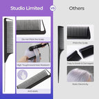 STUDIO LIMITED Carbon Pin Tail Combs, 3-Pcs Rat Tail & Stainless Steel Hair Parting & Styling Tools, Anti-Static for Easy Sectioning & Styling
