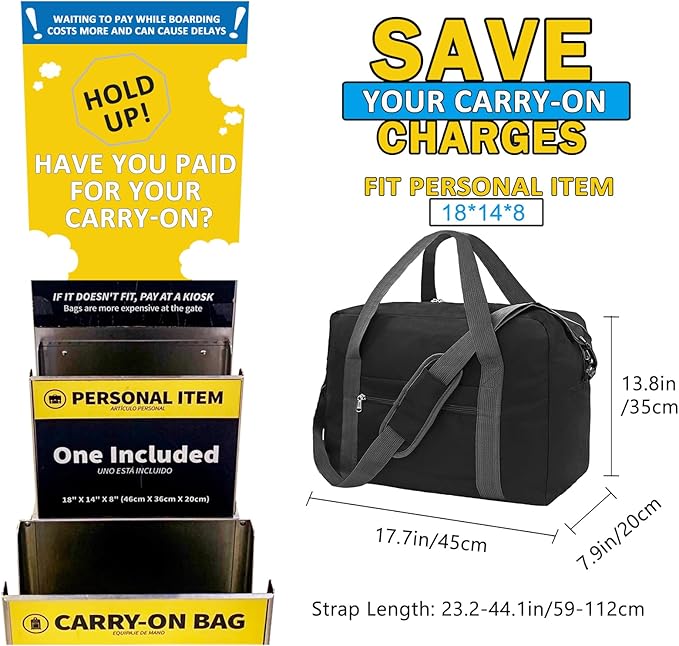 For Spirit Airlines Personal Item Bag 18x14x8 in Underseat Carry-on Luggage - Image 3
