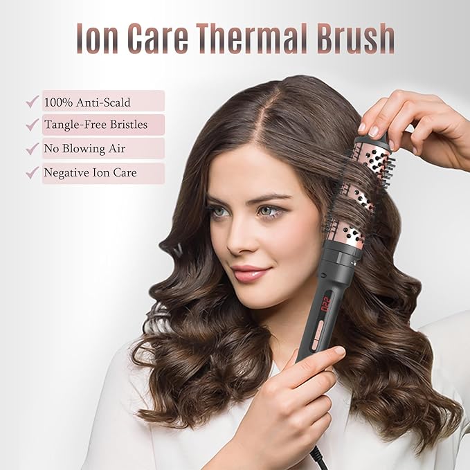 4-in-1 Curling Iron Set for Long Hair, Fast Heating Ceramic Ionic Hair Curler, Flat Iron & Hot Brush Combo, Frizz-Free Styling Tool with Dual Voltage for Home & Travel