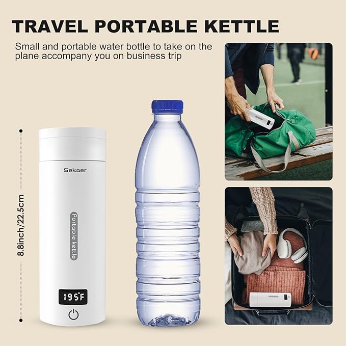 Sekaer Portable Electric Tea Kettle Travel Small Mini Coffee Kettle, - Image 4