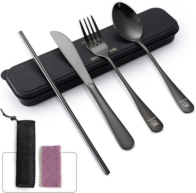 Boulder Bee | Travel Utensils Set | Reusable Camping Cutlery Set | Stainless by BoulderBee