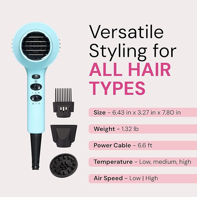 L'ANGE HAIR PowerStyle Turbo Ionic Hair Dryer | 1875 Watt Professional Blow Dryer with Diffuser & Concentrator | Multiple Heat & Speed Settings for Fast Drying | Salon-Grade Styling Tools, Blue
