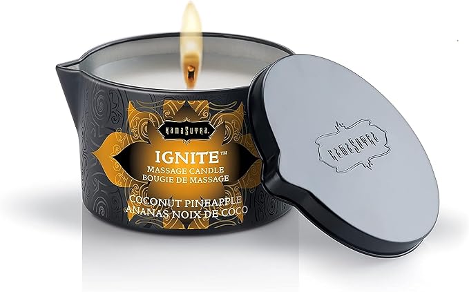 KAMA SUTRA Ignite Coconut Pineapple 6 oz Massage Candle - Coconut Oil and Soy Based, Melts into a Warm Oil, Couples, Pour Spout Candle