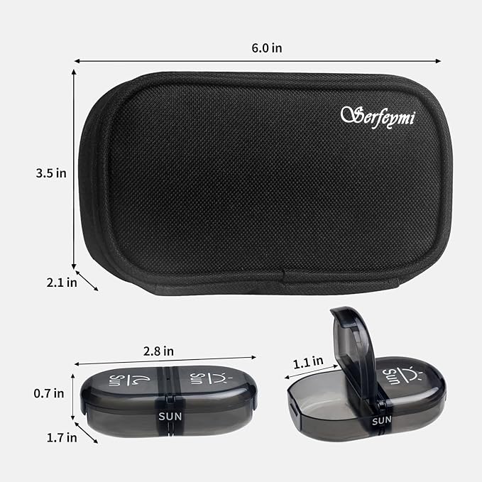 Serfeymi Weekly Travel Pill Organizer 2 Times A Day AM PM Upgraded Black Pill - Image 2