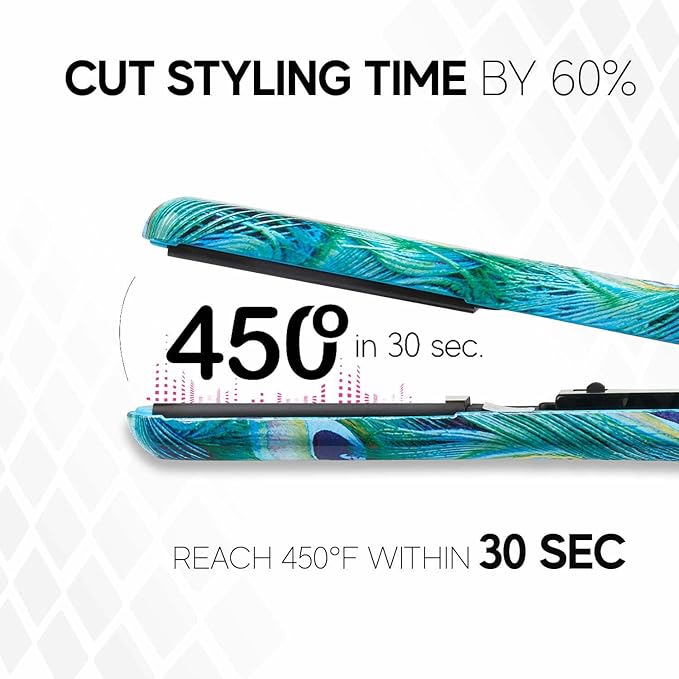 Brilliance New York - 1.25" Smooth Pro Ceramic Iron, Straightens & Curls w/Adjust. Temp, Features Negative Ions & FIR Technology, Dual Voltage, Peacock