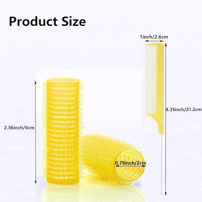 18PCS Self Grip Small Hair Curlers Heatless Roller Hair Curlers Pro Salon Hairdressing Curler DIY Curly Hairstyle Hair Rollers Tools Rat Tail Comb for Women Medium Short Hair(Yellow)