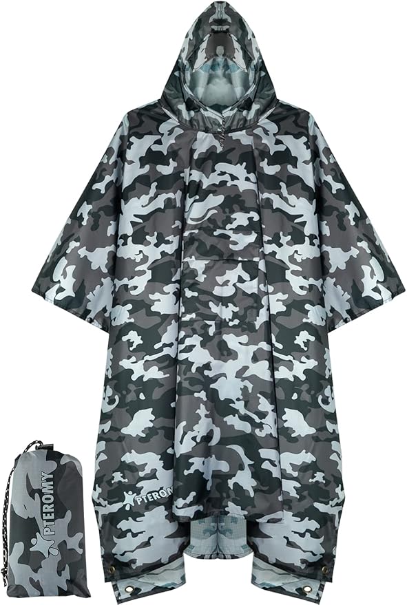 PTEROMY Hooded Rain Poncho for Adult by PTEROMY