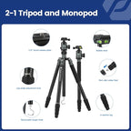 Fotopro 68" Camera Tripod for DSLR, Heavy Duty Compact Travel Tripod - Image 4