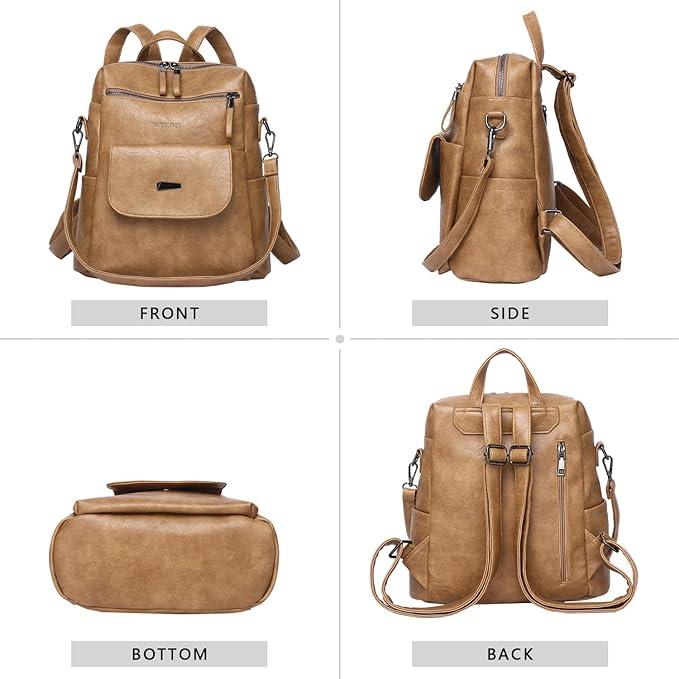 PU Leather Backpack Purse for Women Fashion Multipurpose Design Handbag Ladies - Image 3