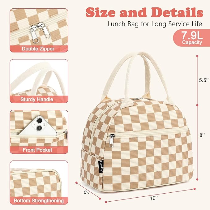 FlowFly Lunch Bag for Women Insulated Lunch Box Corduroy Lunch Tote Cooler for - Image 3