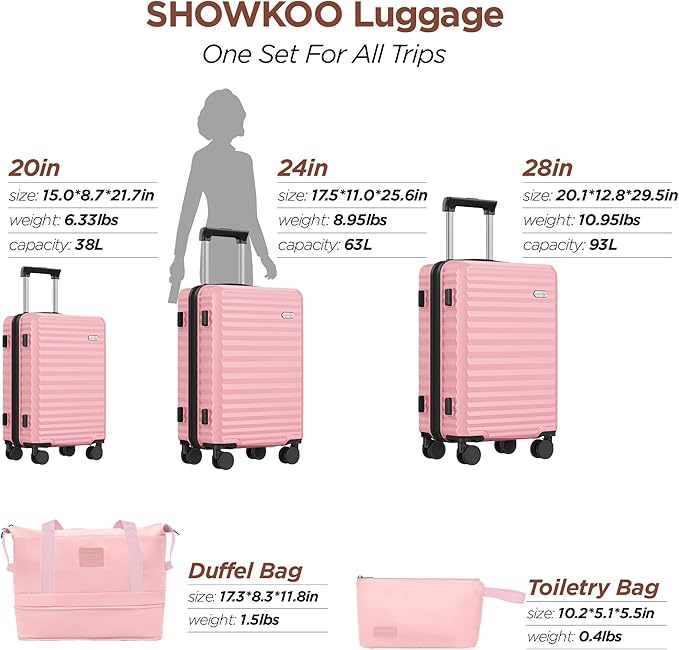 SHOWKOO Luggage Sets 3 Piece Hardside Expandable Suitcase - Image 9