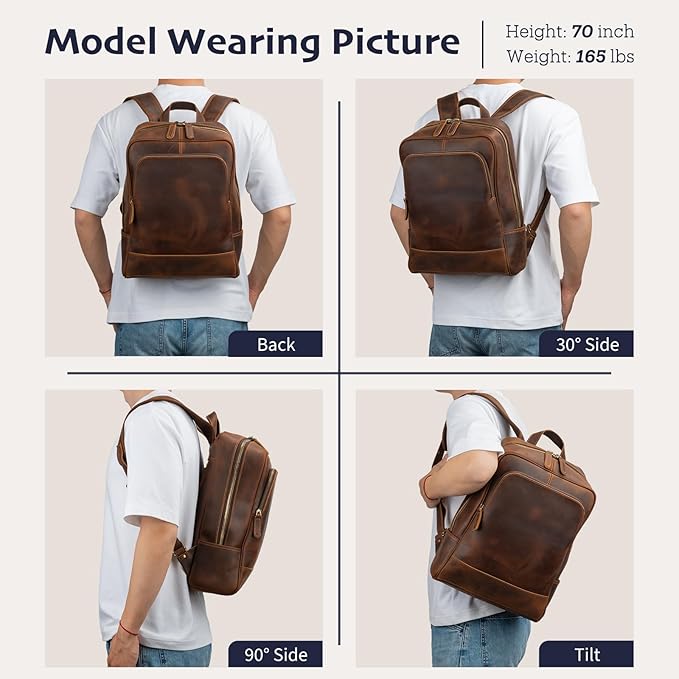 Leather Backpack for Men 15.6" Laptop Backpack 100% Madagascar top-Grain - Image 2