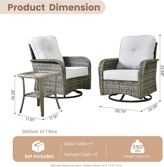 HOOOWOOO Patio Furniture Set, 3 Pieces Outdoor Conversation Set, All Weather - Image 7