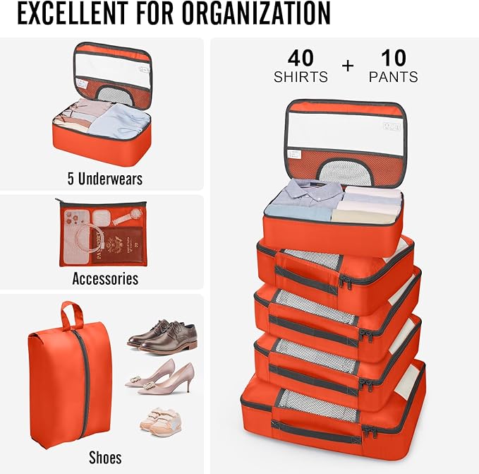 Veken 10 Set Packing Cubes for Travel Essential, Suitcase Organizer Bags in 4 - Image 5