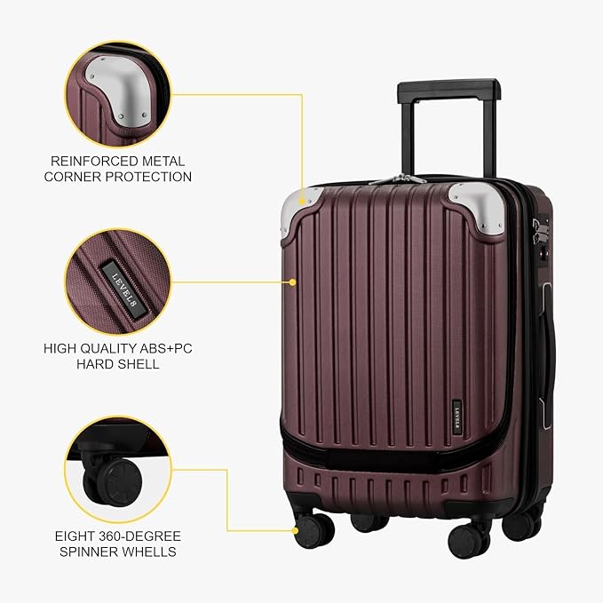 LEVEL8 Grace Carry On Luggage Airline Approved, 20 Inch Expandable Hardside - Image 8