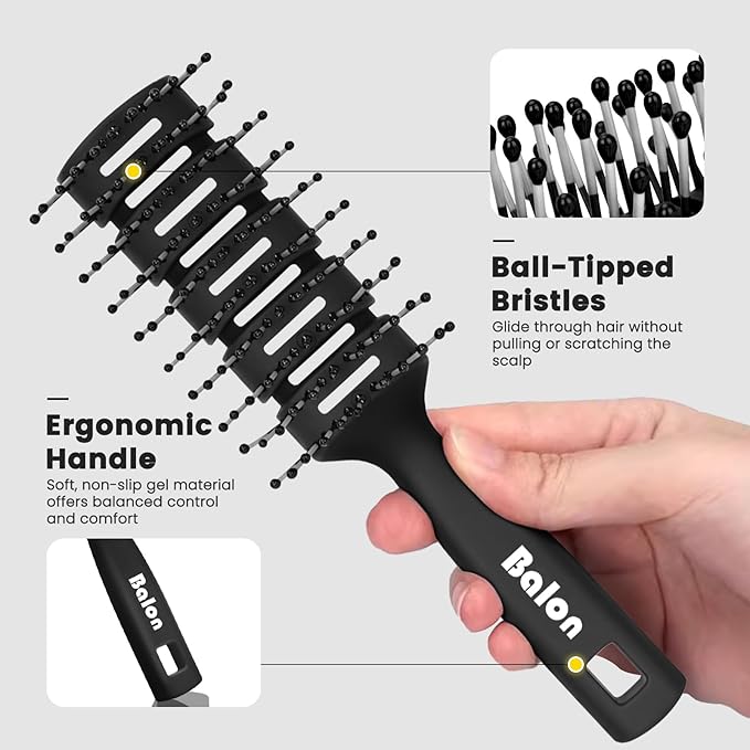 Balon Hair Brush for Women & Men, Speed Dry Vent Hair Brushes, Pain-Free Detangling Brush for All Wet or Dry, Curly Hair Brush(Black)