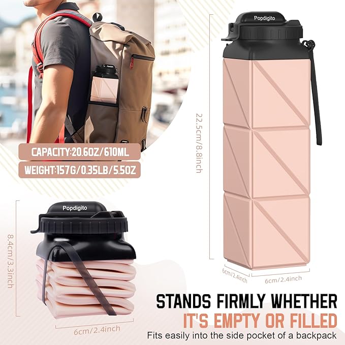 Collapsible Water Bottles 20.6oz Foldable Water Bottle BPA Free Reusable - Image 4