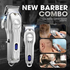 DSP Professional Hair Clipper for Men, Clipper and Trimmer Set - Electric Clipper for Hair Cutting, Cordless Barber Clipper Set with LED Display for Men Gift (Silver)