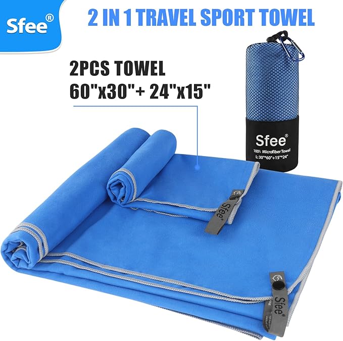 Sfee 2 Pack Microfiber Travel Towel, Quick Dry Beach CampingTowel Super - Image 6