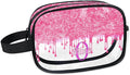 Customized Travel Makeup Toiletry Bag, PVC Transparent Waterproof Large Cosmetic Bag Makeup Shaving Bag Organizer Case, Hot Pink Curtain Glittery