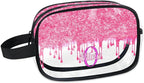 Customized Travel Makeup Toiletry Bag, PVC Transparent Waterproof Large Cosmetic Bag Makeup Shaving Bag Organizer Case, Hot Pink Curtain Glittery