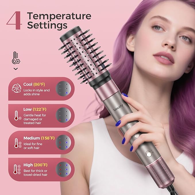 7-in-1 Hair Dryer Brush Blow Dryer, Hot Air Brush Styler with Travel Bag– Fast Drying, Curling, Straightening & Volumizing – 1500W High-Speed Motor 110,000 RPM – All Hair Types – Pink