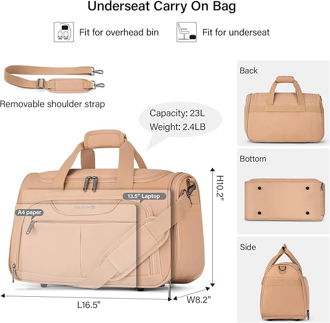 Hanke Foldable Underseat Carry On luggage Bag, Travel Tote Bag - Image 2