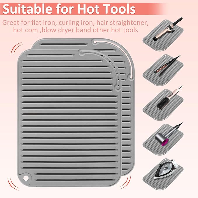 Quccefods 2 Pack Heat Resistant Mat Large Silicone Hot Hair Tools Holder for Curling Irons Flat Iron Hair Styling Tools Mat Portable Vanity Pad