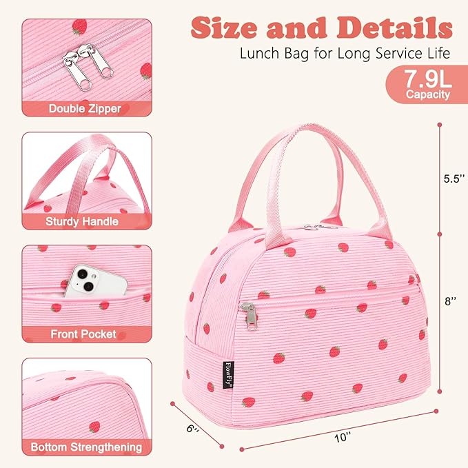 FlowFly Insulated Lunch Bag for Women – Corduroy Lunch Tote Box, Cute Cooler - Image 3