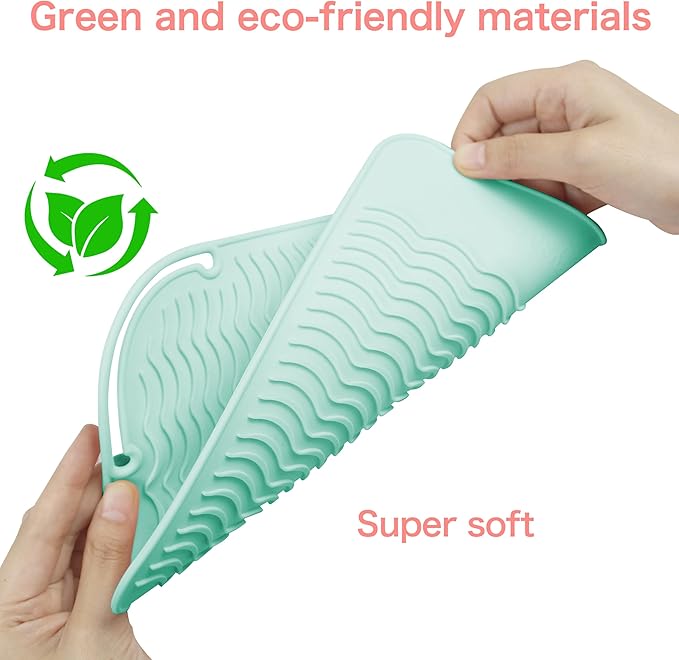 Heysam Professional Heat Resistant Mat Silicone Pad for Flat Iron Hair Straightener Mat, Portable Hot Tools Cover Pad for Vanity Salon, 9"x6.5" Non-Slip Heat Mat Cover for Countertop, Green