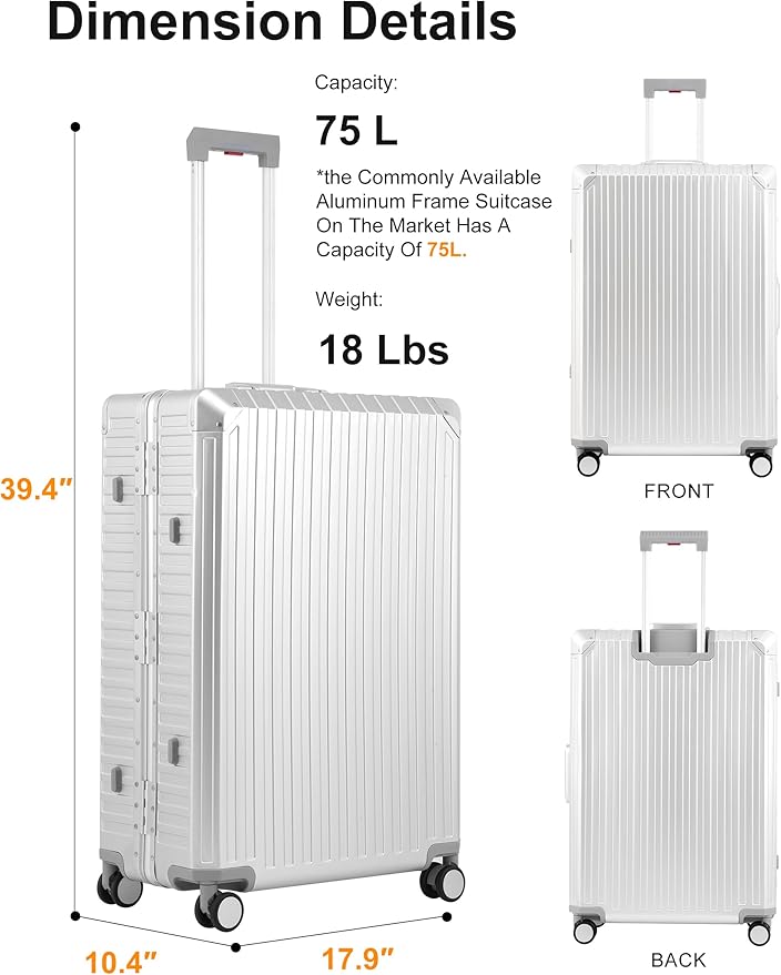 Mvst Luggage Premium All Aluminum Magnesium Carry On 20'' Lightweight Metal - Image 6