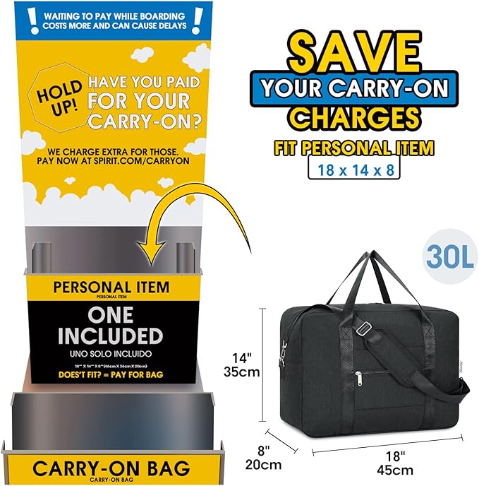 For Spirit Airlines Personal Item Bag 18x14x8 Foldable Travel Duffel Bag - Image 2