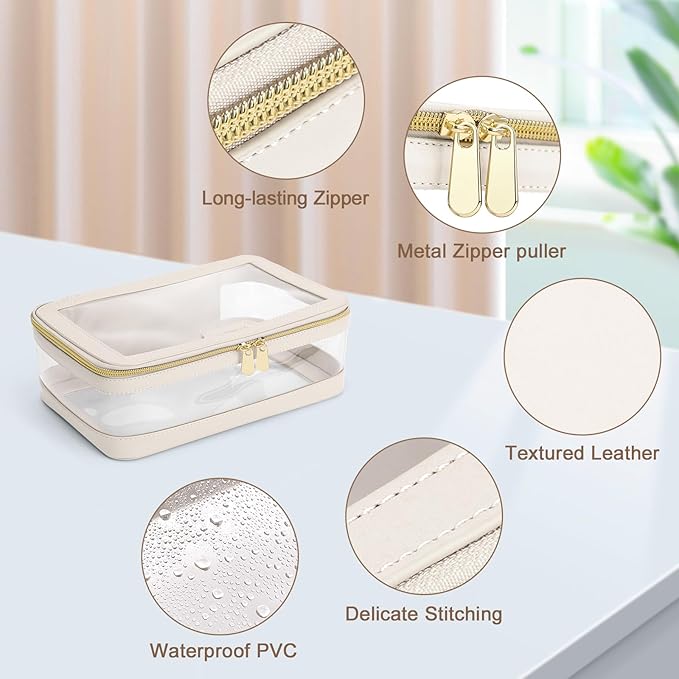 Travel Clear Makeup Bag with Makeup Brush Bag, Leather Makeup Case Toiletry Bag - Image 4