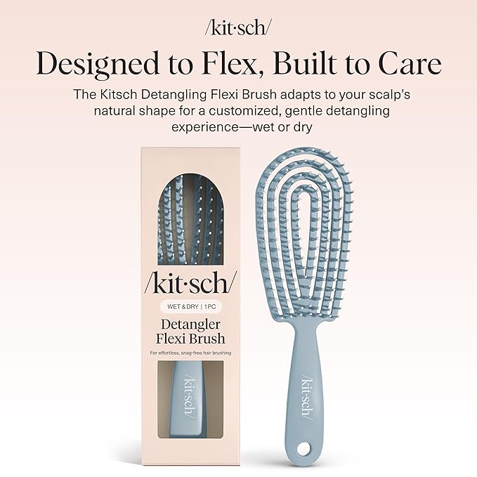 Kitsch Hair Brush Detangler – Flexi Flow Hair Brush for Women, Men & Kids | Detangling Brushes for Curly Hair with Bendable Frame, Bounce Curl Defining Brush for Wet or Dry Strands - Haze Blue