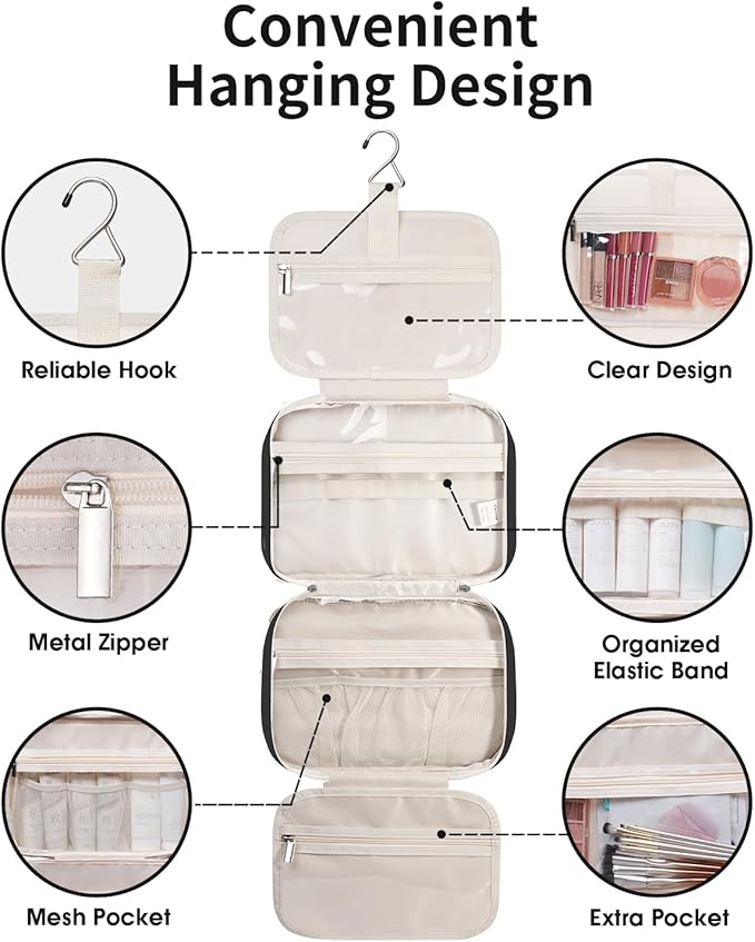 Travel Toiletry Bag for Women Large Hanging Makeup Bag Organizer Toiletries Bag - Image 6