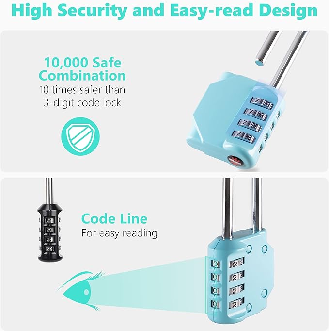 CL21AS 2.6 Inch Long Shackle Combination Lock, 4 Digit Combination Padlock Set - Image 4