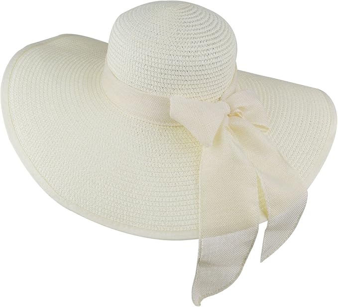 DRESHOW Beach Hats for Women Big Straw Wide Brim Summer Hat Floppy Foldable - Image 2