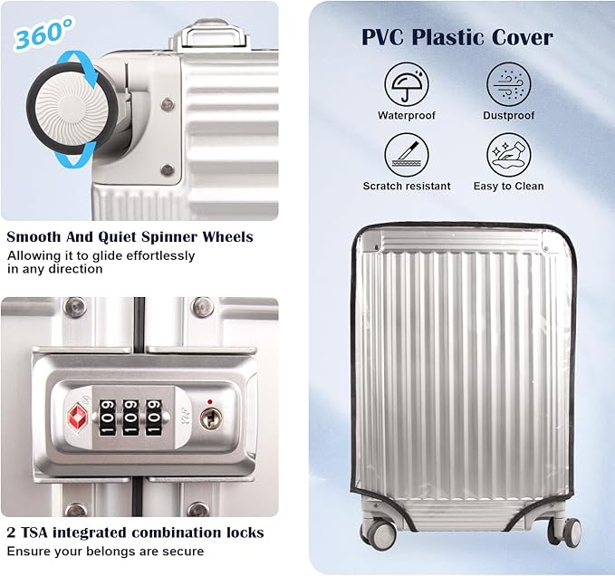 DOMINOX All Aluminum Carry On Luggage Hard Shell Luggage Aluminum Suitcase - Image 2