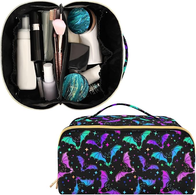 Makeup Organizer Bag, Halloween Luminous Bats Travel Makeup Bags Makeup Vanity Case Large Capacity Rhombus Cosmetic Toiletry Bag for Girl Women Ladies