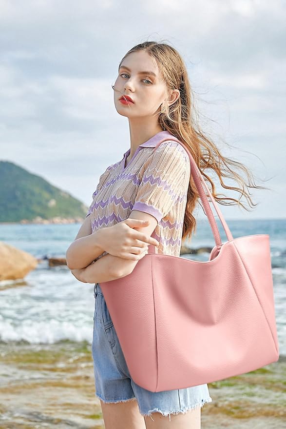 KALIDI Large Tote Bag Vegan Leather Casual Zipper Work Bag Weekender Hobo - Image 3