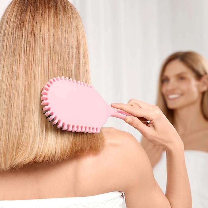 New Multifunctional Curly Hair Cushion Comb, 1Pc Oval New Air Cushion Comb WithHandle, Define Styling Brush,DetanglingHair Brush, Professional Hairstyle Comb, BouncingHair Brush (Black Pink)