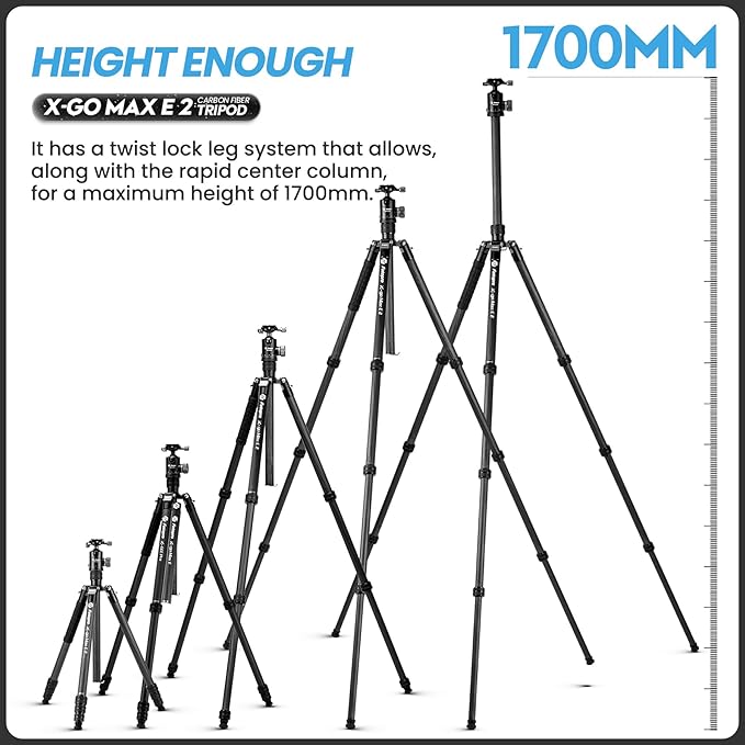 Fotopro 68" Carbon Fiber Travel Tripod, Heavy Duty Camera Tripod - Image 4