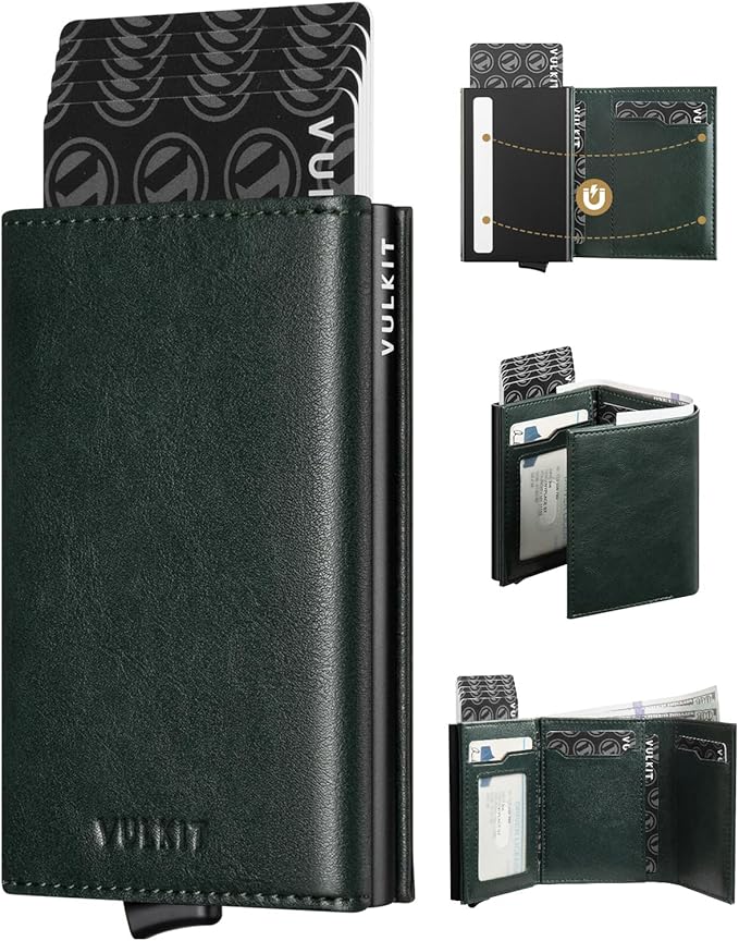 VULKIT Pop up Card Wallet Minimalist Cash Wallets RFID Blocking Leather Smart by VULKIT