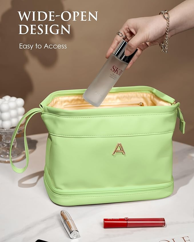 Holiday Gift, Initial Large Makeup Bag, Bride To Be Gifts, Double Layer - Image 4